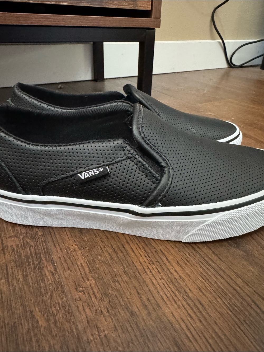 Vans Women’s Perforated Slip-On Loafers - Black with White Sole